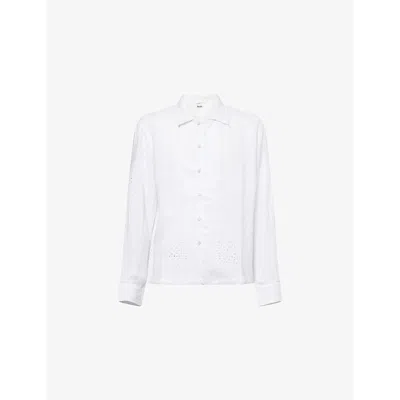 Bode Mens White Belvoir Embroidered Linen Shirt