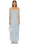 Bode Blue Meridian Maxi Dress In Blue & Cream