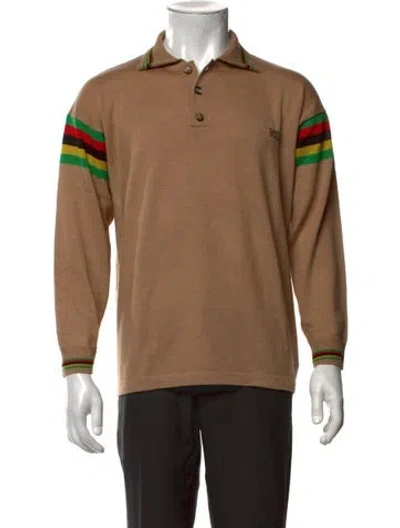 Pre-owned Bode Merino Wool Colorblock Pattern Polo Sweater In Brown