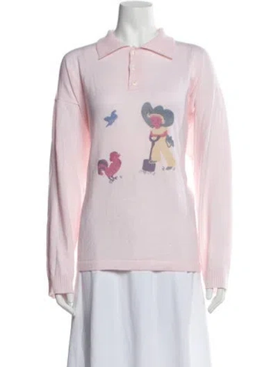 Pre-owned Bode Merino Wool Graphic Print Polo In Pink