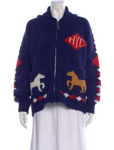 Pre-owned Bode Merino Wool Graphic Print Sweater In Purple