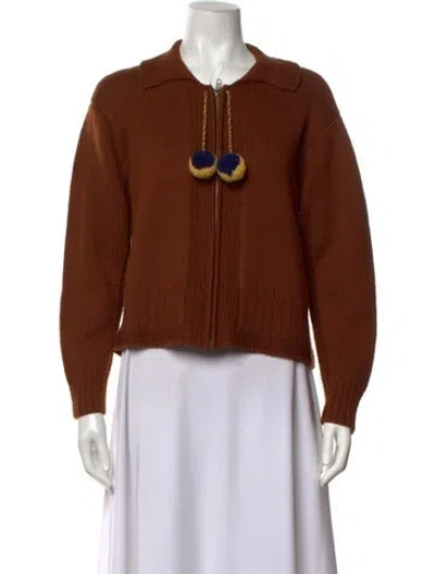 Pre-owned Bode Merino Wool Open Front Sweater In Brown