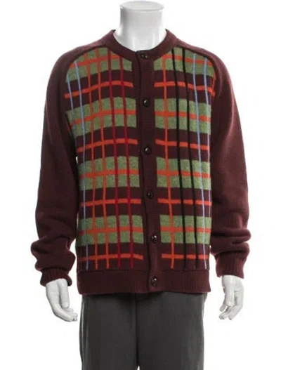 Pre-owned Bode Merino Wool Plaid Print Cardigan In Red