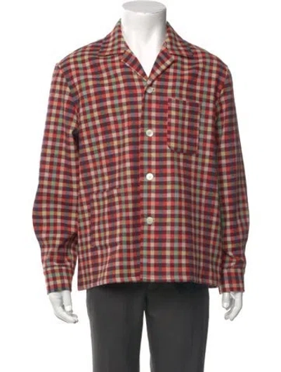 Pre-owned Bode Merino Wool Plaid Print Western Shirt In Red