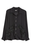 Bode Midnight Daffodil Long Sleeve Silk Button-up Shirt In Black