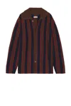 Bode Mohair Stripe Cardigan In Navy & Brown