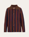 Bode Mohair Stripe Collared Cardigan In Navy Brown