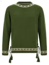 Bode Moritz Tassel Trim Virgin Wool Sweater In Green