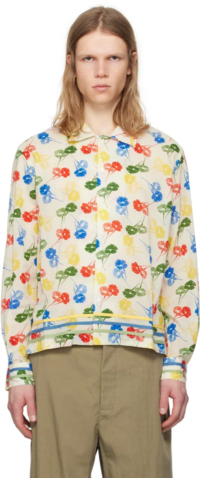 Bode Multicolor Flower Stamp Long Sleeve Shirt In Beige