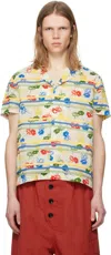 Bode Multicolor Flower Stamp Short Sleeve Shirt In White Multi