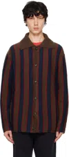 BODE NAVY & BROWN MOHAIR STRIPE CARDIGAN