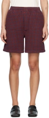 Bode Navy & Burgundy Jacquard Shorts In Navy Maroon
