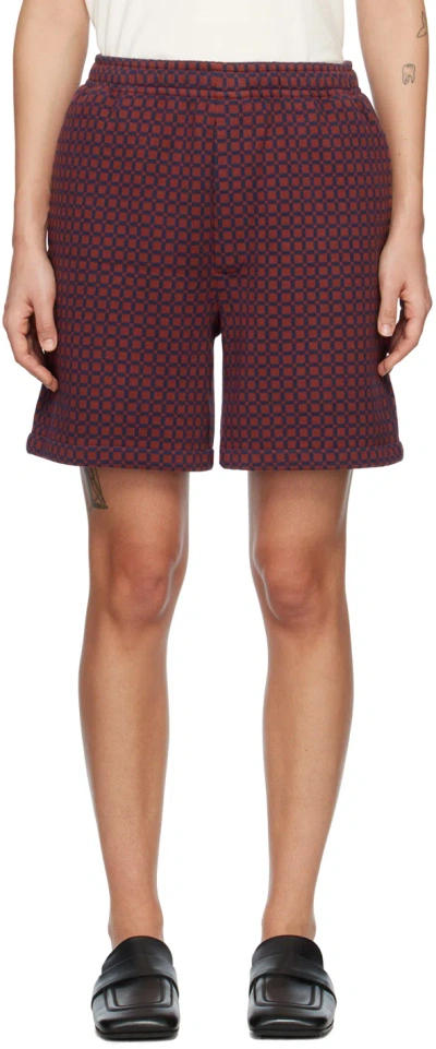 Bode Navy & Burgundy Jacquard Shorts In Navy Maroon