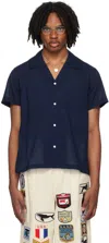 Bode Navy Boxy Shirt In Navy