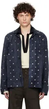 Bode Navy Clover Suede Work Shirt In Dark Navy
