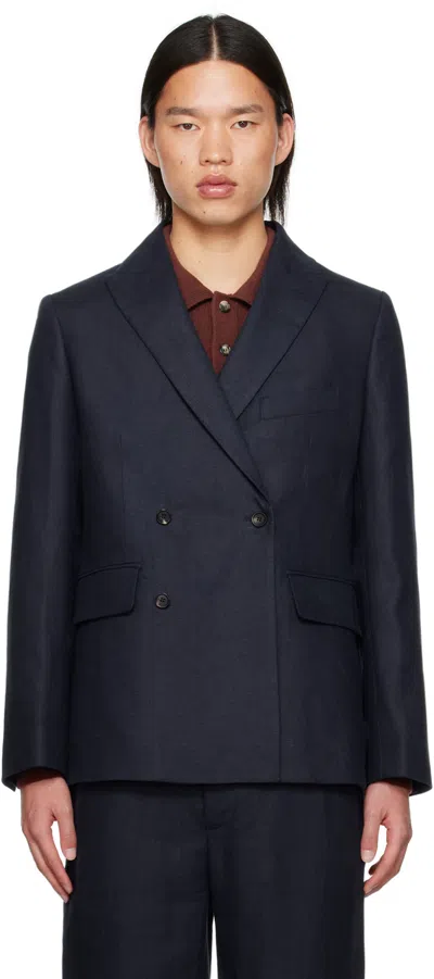 Bode Navy Double-breasted Blazer In Midnt
