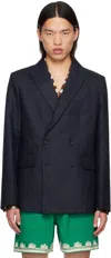 Bode Navy Double-breasted Blazer In Midnt
