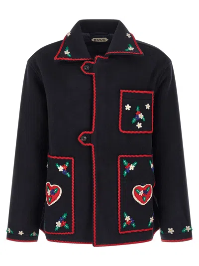 Bode Navy Red Embroidered Jacket In Blue
