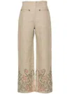 Bode Embroidered Trumpetflower Linen Pants In Neutrals