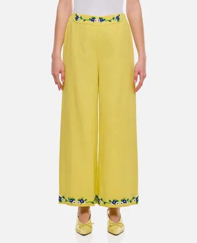 Bode New York Beaded Chicory Cotton Trousers In Yellow