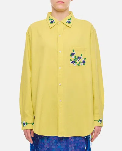 Bode New York Beaded Chicory Ls Cotton Shirt In Yellow