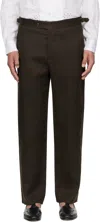 Bode Nrown Lightweight Linen Side-buckle Trousers In Brown Black