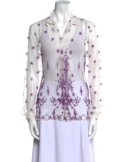 Pre-owned Bode Nylon Floral Print Blouse W/ Tags In White