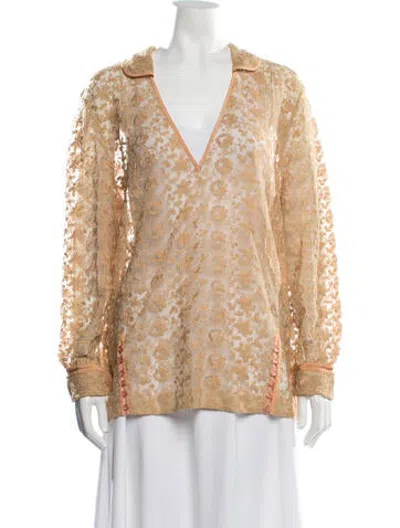 Pre-owned Bode Nylon Floral Print Top In Yellow