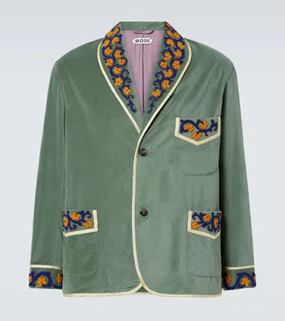 Bode Oberon Floral Cotton Blazer In Green