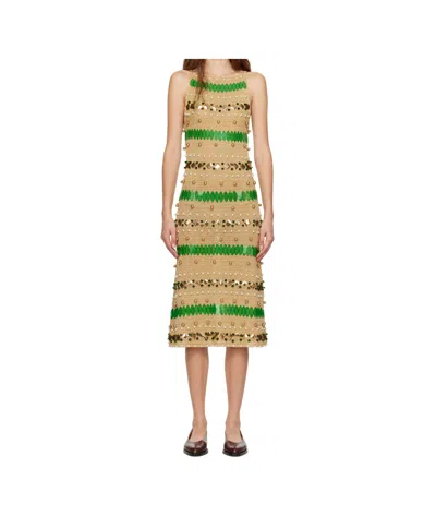 Bode Off-shoulder Dress In Nude