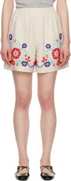 Bode Beaded Garden Party Linen Shorts In Ecmlt Ecru Multi