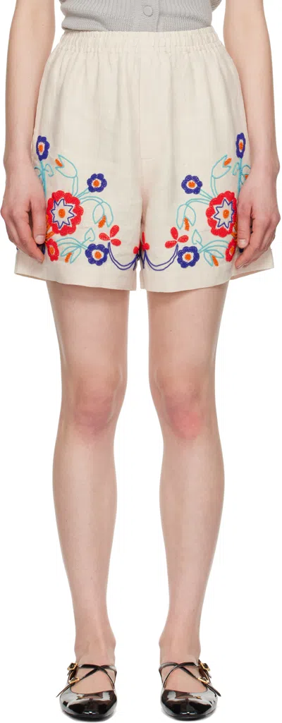 BODE OFF-WHITE BEADED GARDEN PARTY SHORTS