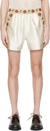 Bode Men Ivory Satin Candyfloss Bermuda Shorts In Cream Multi