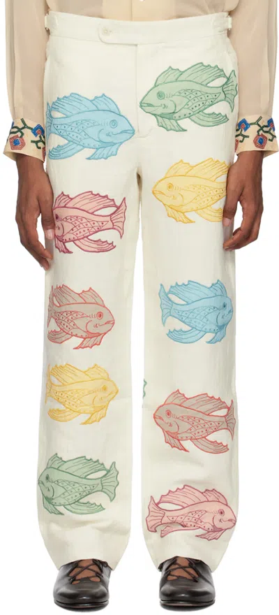 BODE OFF-WHITE PISCINE APPLIQUÉ TROUSERS
