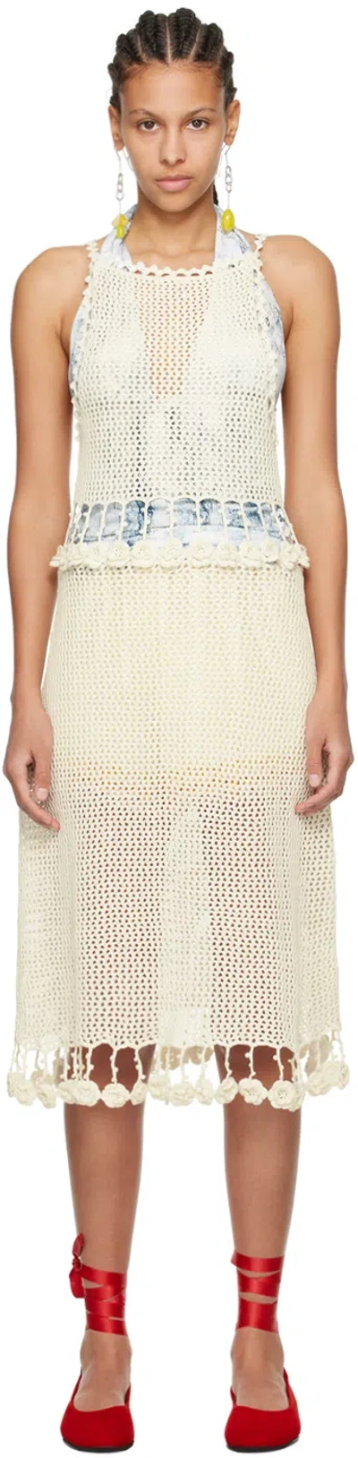 Bode Off-white Posy Midi Dress In Cream Cream