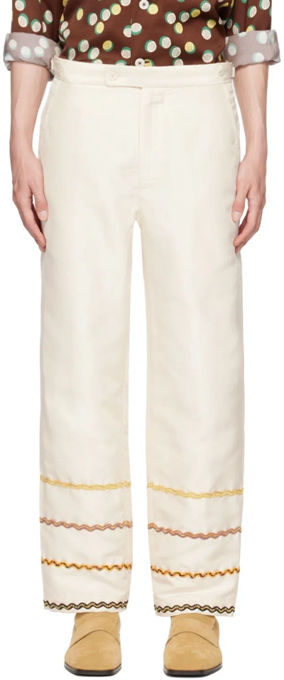 Bode Rickrack Stripe Straight-leg Trousers In Neutrals
