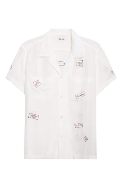 Bode On Air Embroidered Short Sleeve Cotton & Silk Button-up Shirt In White