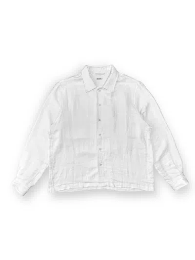 Pre-owned Bode One-of-a-kind "lake Shimmer" Floral Embroidery Linen Shirt In White