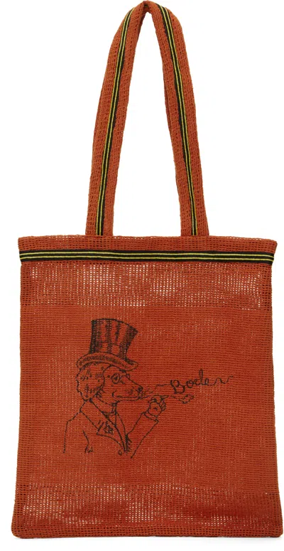 Bode Orange Netting Tote In Red