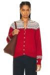 Bode Oslo Fair Isle Intarsia Wool Cardigan In Red