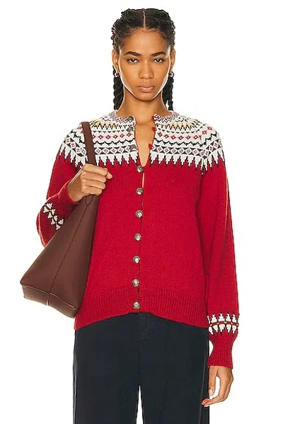 Bode Oslo Fair Isle Intarsia Wool Cardigan In Red