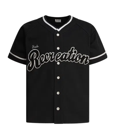 Bode Mens Baseball Velvet-patch Cotton-poplin Shirt Black Xl