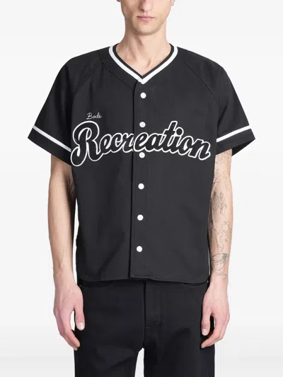 Bode Mens Baseball Velvet-patch Cotton-poplin Shirt Black Xl