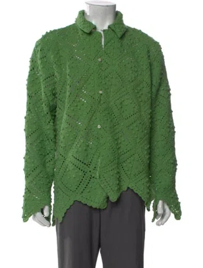 Pre-owned Bode Overshirt Handcrafted Long Sleeve Shirt In Green