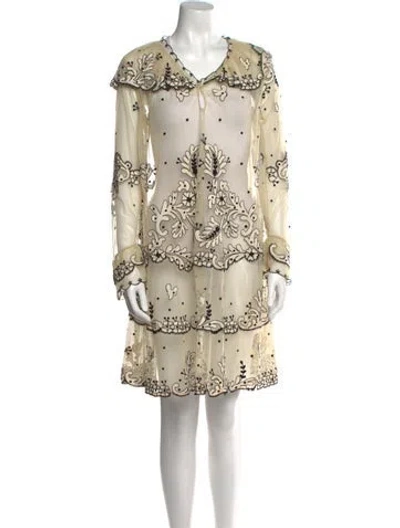 Pre-owned Bode Paisley Print Mini Dress W/ Tags In Neutral
