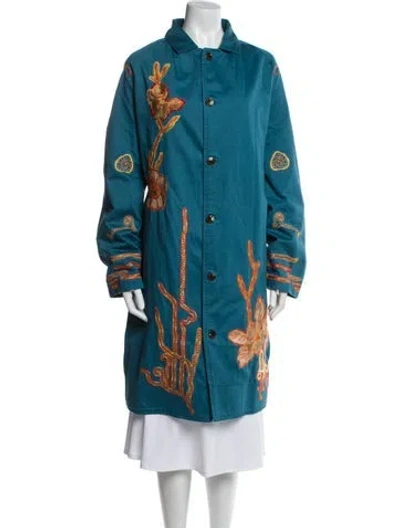Pre-owned Bode Paisley Print Trench Coat In Blue
