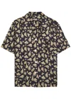 Bode Paper Hat Camp-collar Printed Satin Shirt In Brown