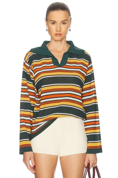 Bode Parakeet Stripe Long Sleeve Polo Top In Multi