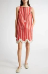Bode Parasol Stripe Cotton Shift Dress In Red/white