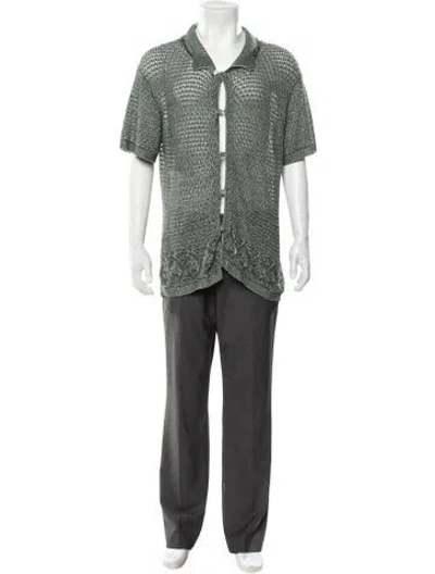 Pre-owned Bode Patterned Collar Polo Sweater In Green